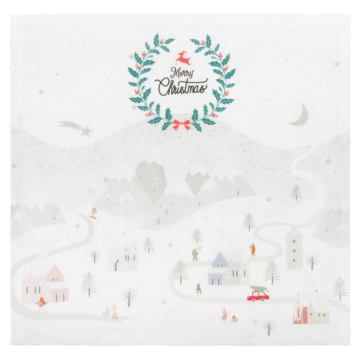 Tovagliolo in lino bianco con borgo invernale 40 × 40 cm