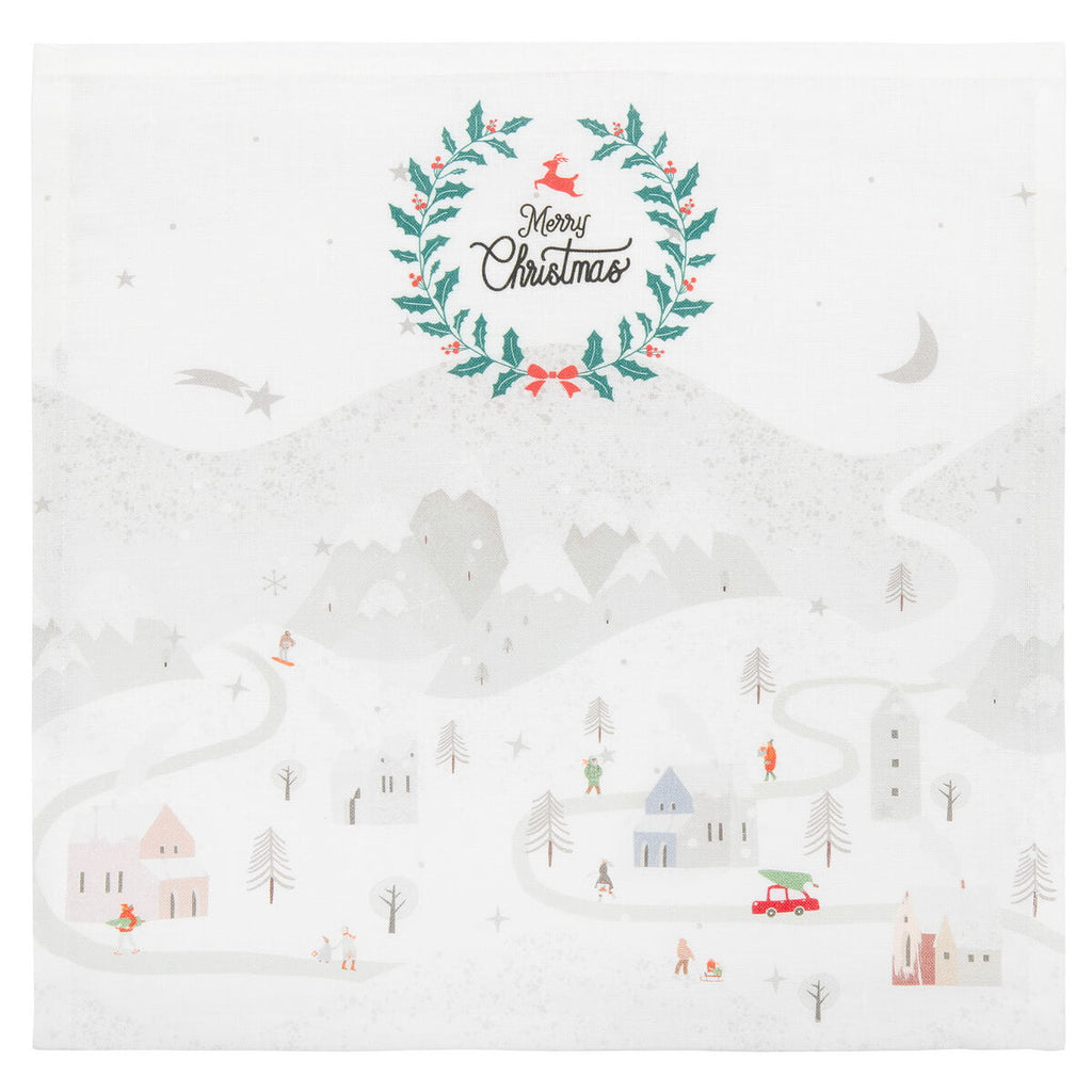 Set di tovaglioli in lino bianco con borgo invernale 40 × 40 cm