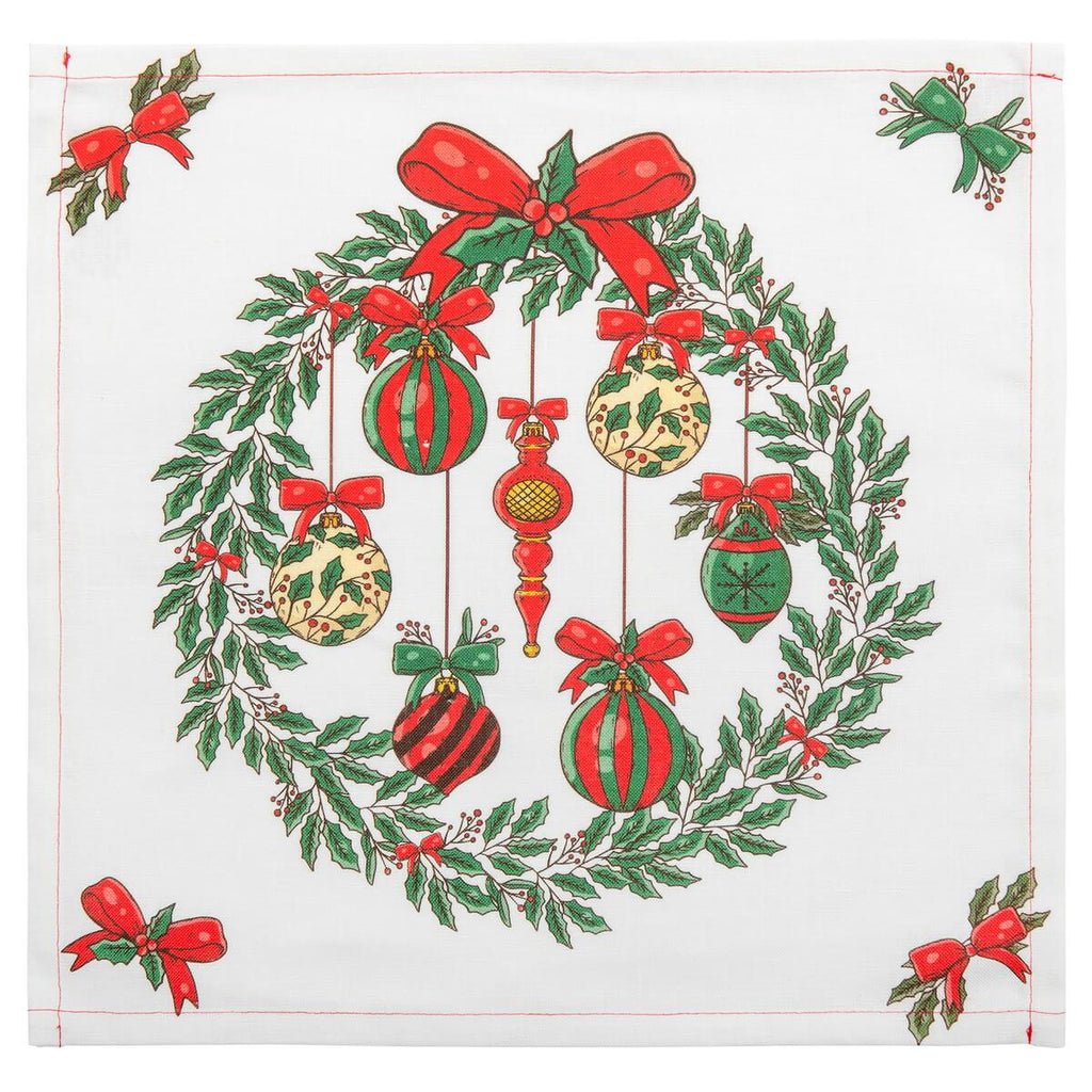Set di tovaglioli in lino bianco con palline natalizie 40 × 40 cm