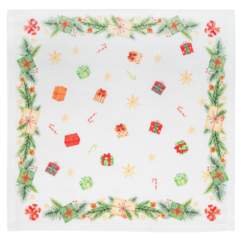 Set di tovaglioli in lino bianco con slitta e regali 40 × 40 cm