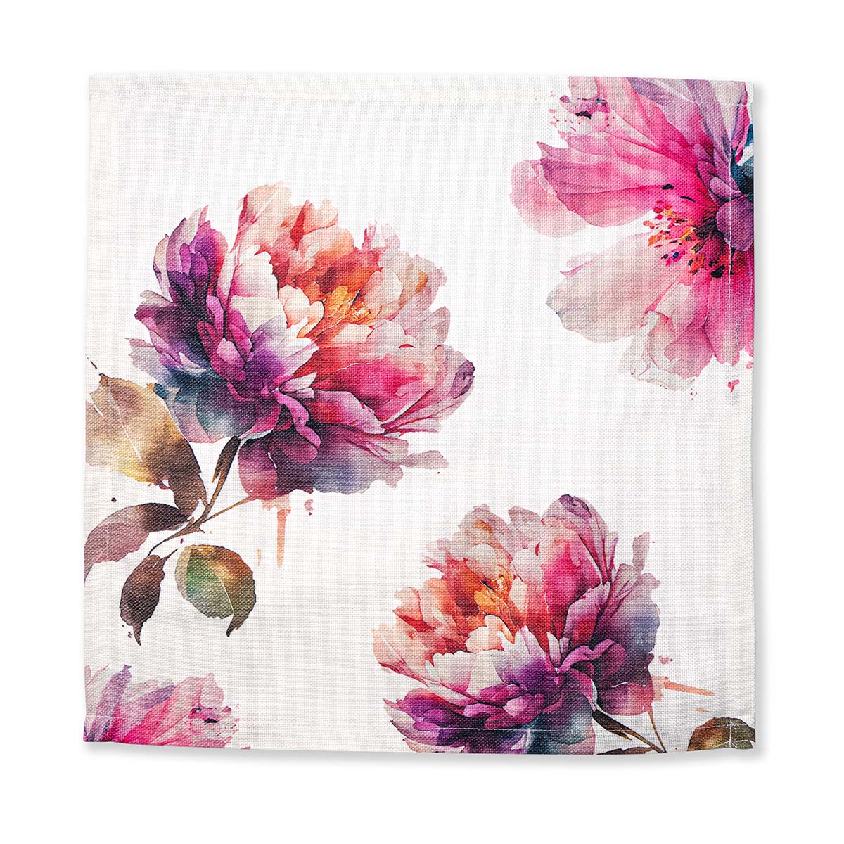Set di tovaglioli lino-cotone ivory con peonie estive 45 × 45 cm