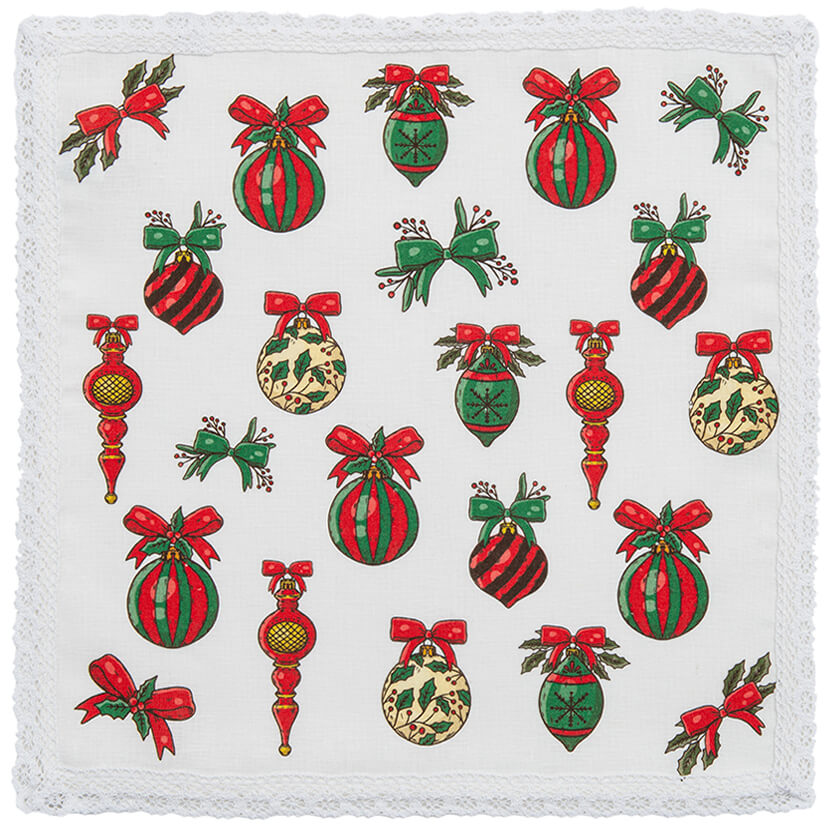 Set di tovaglioli in lino con pizzo e palline natalizie 40 × 40 cm